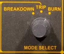 mode selector switch of a high voltage tester, labled breakdown, trip, burn
