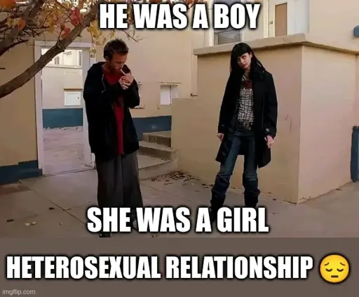 he was a boy (jesse pinkman image) she was a girl (jane image) = heterosexual relationship 😔