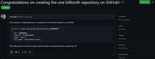The 1,000,000,000th repository in GitHub has been created! And it's something alright.