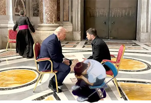 The meeting between Trump and Selenskyj in the Vatican with Shinji photoshopped in