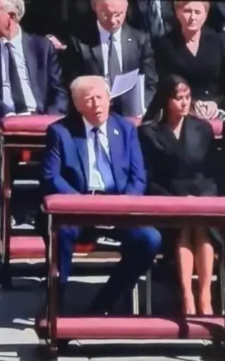 Donald Trump sleeping while wearing a blue suit at Pope Francis's funeral